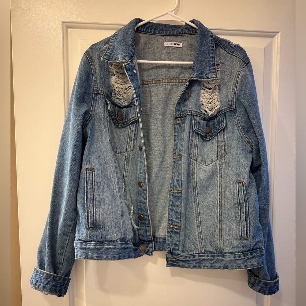FASHION NOVA Ripped Denim Jacket